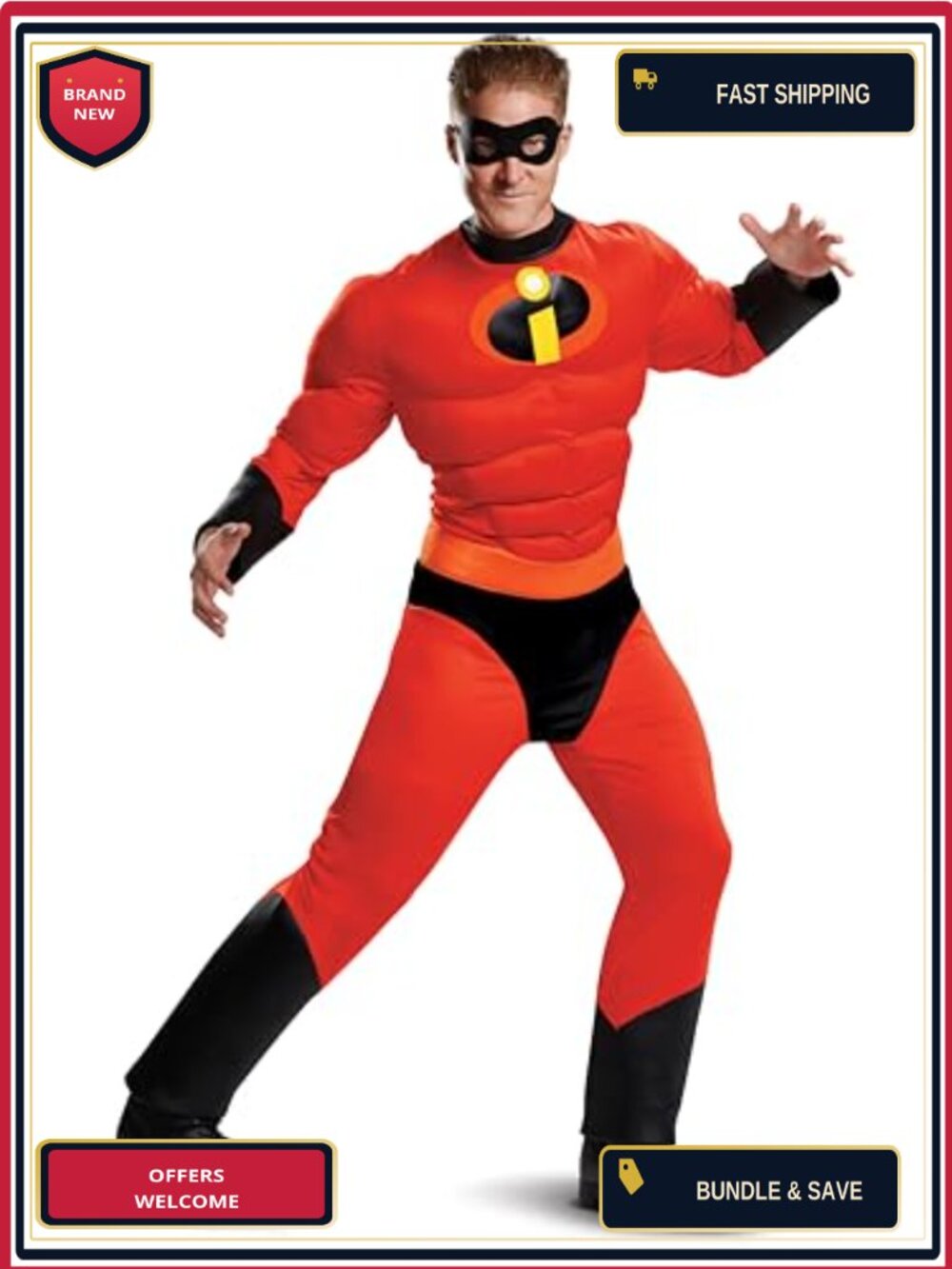 Mr. Incredible Muscle Adult Costume Jumpsuit Mask